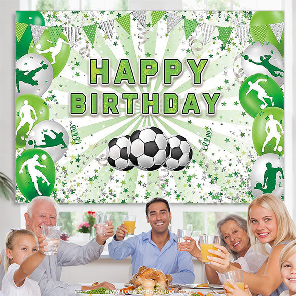 Lofaris Green Soccer Themed Happy Birthday Party Backdrop