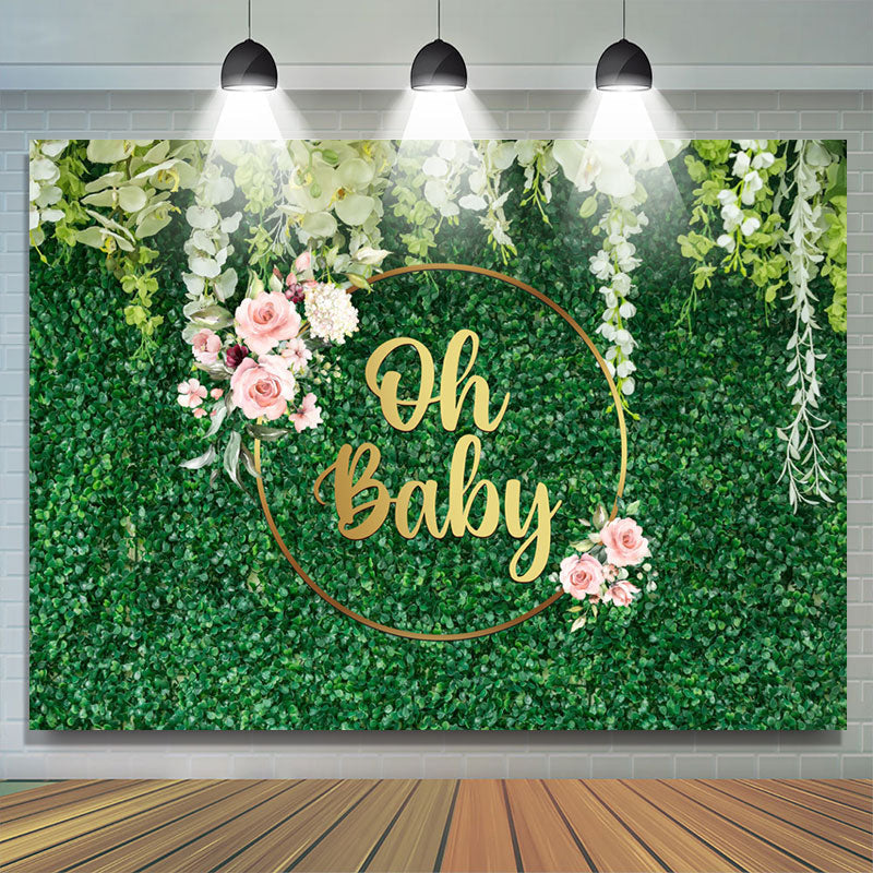 Green Spring With Floral Baby Shower Backdrop Lofaris