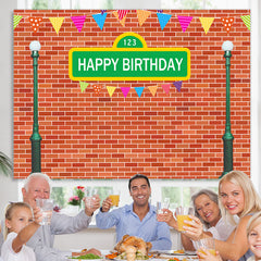 Lofaris Green Street Lamp And Red Brick Happy Birthday Backdrop