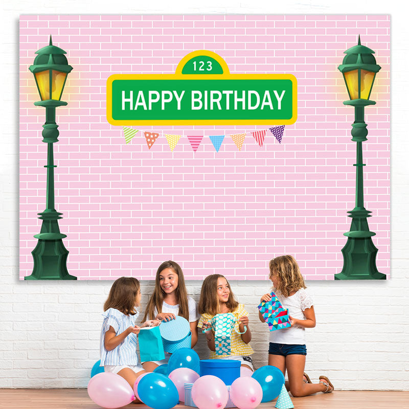 Lofaris Green Street Lamp With Pink Brick Birthday Backdrop