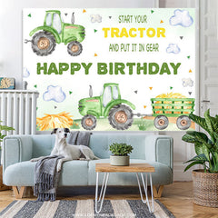 Lofaris Green Tractor Cloud Birthday Party Backdrop For Boy