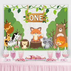 Lofaris Green Trees And Animal One Birthday Backdrop For Boy