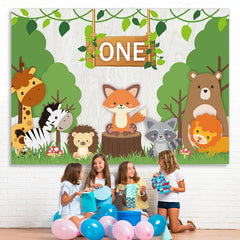 Lofaris Green Trees And Animal One Birthday Backdrop For Boy