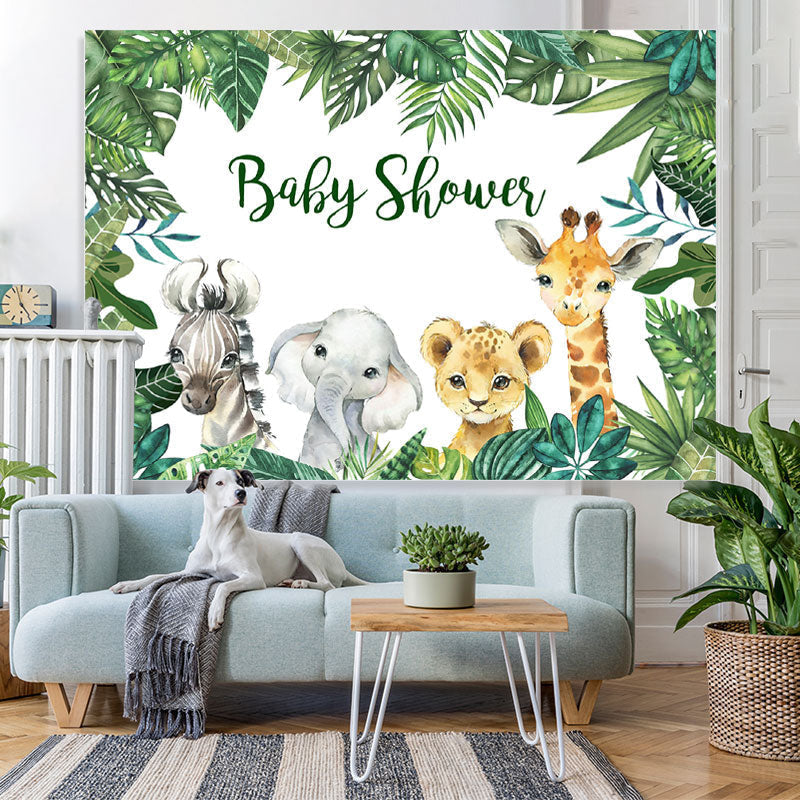 Lofaris Green Tropical Plants and Animal Baby Shower Backdrop