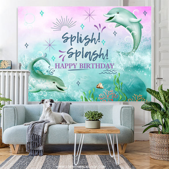 Lofaris Green Whale Under The Sea Happy Birthday Backdrop