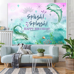 Lofaris Green Whale Under The Sea Happy Birthday Backdrop
