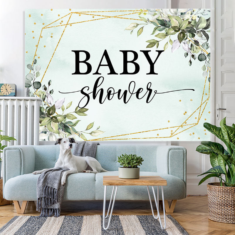 Lofaris Greenery Geometric Leaves Gold Glitter Baby Shower Backdrop
