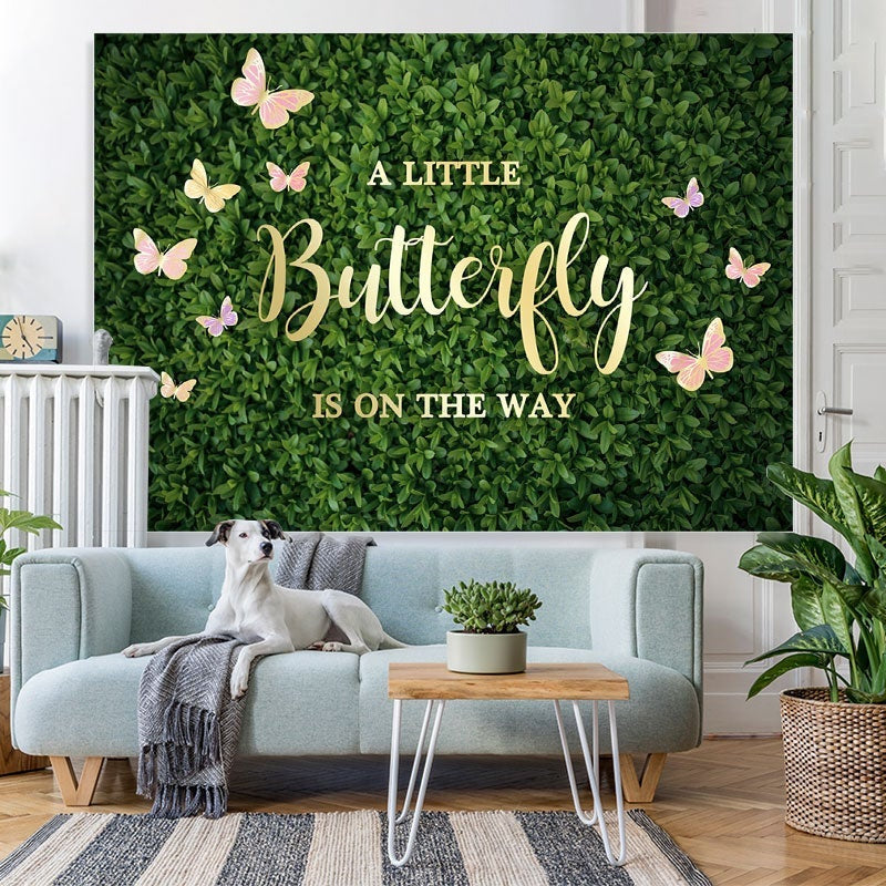 Lofaris Greenery Pink Butterfly Baby Shower Backdrop for Girl