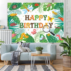 Lofaris Greeny Leaves And Cute Insect Happy Birthday Backdrop