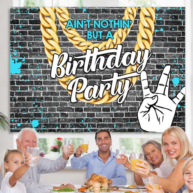 Lofaris Grey Brick With Blue Graffiti Birthday Party Backdrop