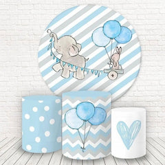 Lofaris Grey Elephant And Blue Ballons Round Birthday Backdrop Kit