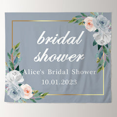 Lofaris Grey Floral And Green Leaves Bridal Shower Backdrop