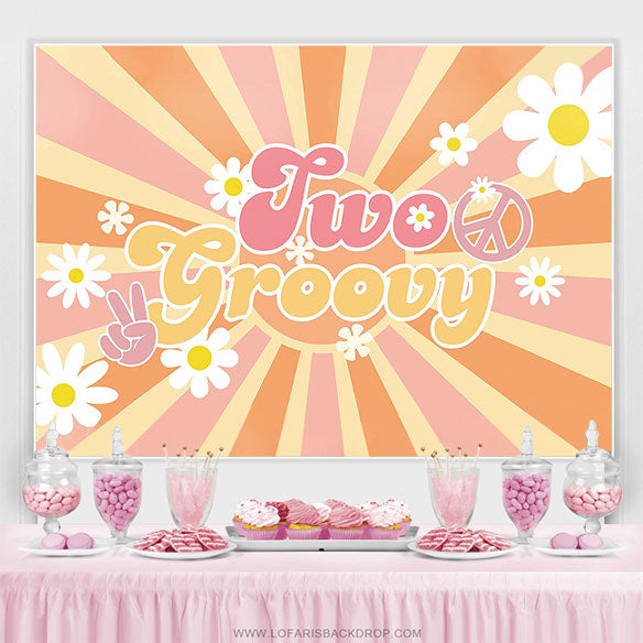Lofaris Groovy Flowers Stripe Simple Happy 2nd Birthday Backdrop