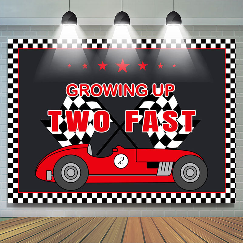 Editable Racing Car Backdrop Banner Growing Up Two Fast Birthday