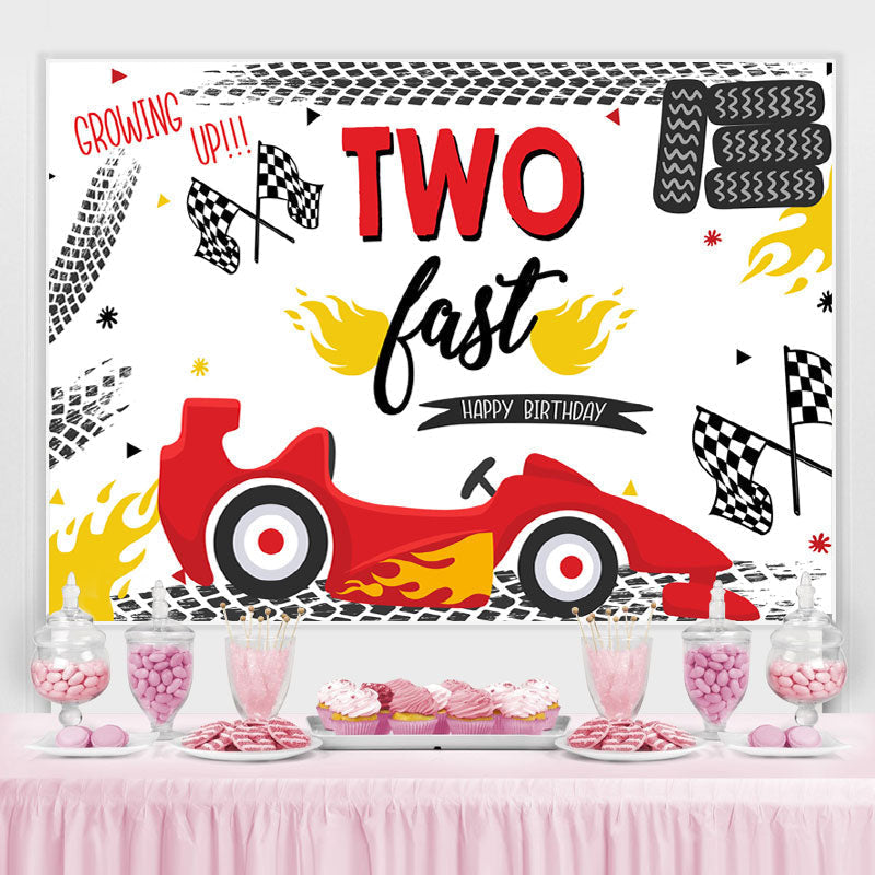 Lofaris Growing Up Two Last Racing Car Happy Birthday Backdrop
