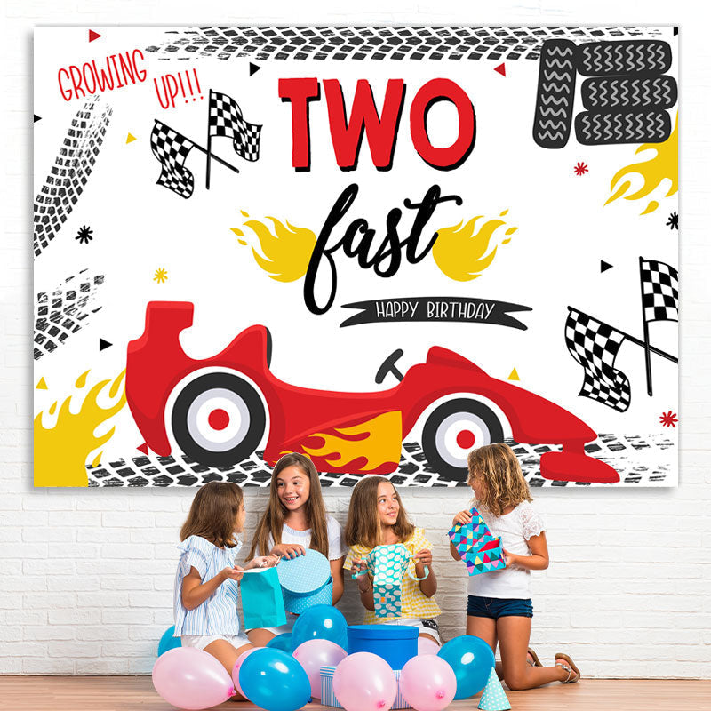 Lofaris Growing Up Two Last Racing Car Happy Birthday Backdrop