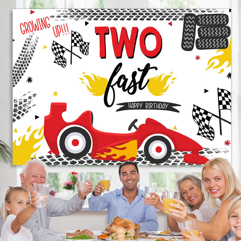 Lofaris Growing Up Two Last Racing Car Happy Birthday Backdrop