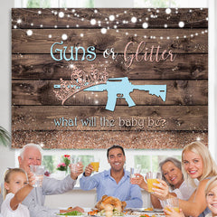 Lofaris Guns Or Glitter Wood Gender Reveal Baby Shower Backdrop