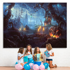 Lofaris Halloween Theme Forest Scary Scene Castle Pumpkin Backdrop