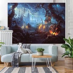 Lofaris Halloween Theme Forest Scary Scene Castle Pumpkin Backdrop