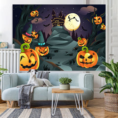 Lofaris Halloween Witch Moon Night Bat Pumpkin Haunted House Backdrop