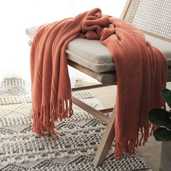 Lofaris Hand Knitted Tassel Blanket Pure Color Soft Throw