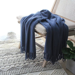 Lofaris Hand Knitted Tassel Blanket Pure Color Soft Throw