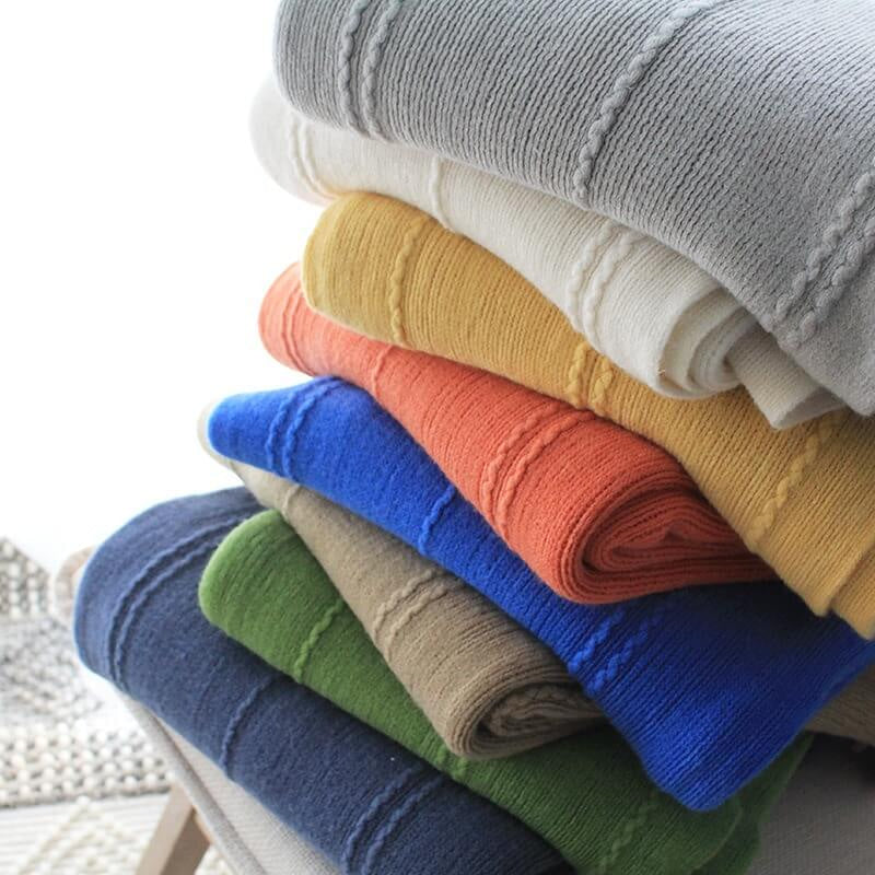 Lofaris Hand Knitted Tassel Blanket Pure Color Soft Throw