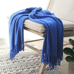 Lofaris Hand Knitted Tassel Blanket Pure Color Soft Throw