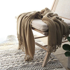 Lofaris Hand Knitted Tassel Blanket Pure Color Soft Throw