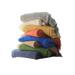 Lofaris Hand Knitted Tassel Blanket Pure Color Soft Throw