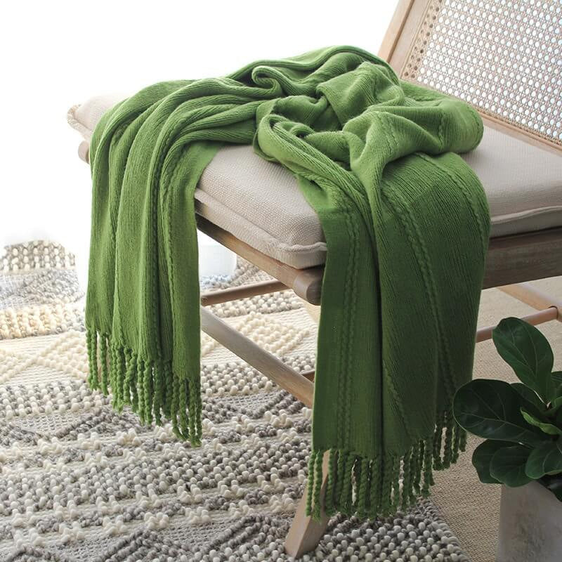 Lofaris Hand Knitted Tassel Blanket Pure Color Soft Throw