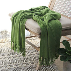 Lofaris Hand Knitted Tassel Blanket Pure Color Soft Throw
