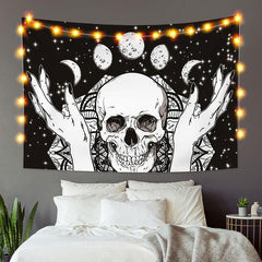 Lofaris Hands Skull Black And White Moon Divination Custom Tapestry