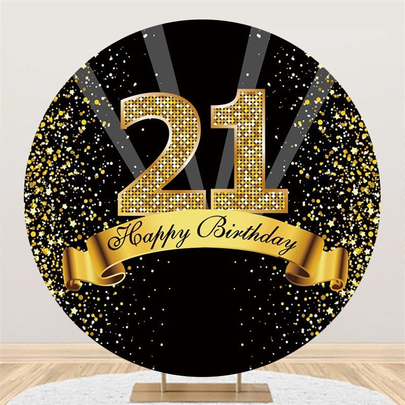 Lofaris Happy 21st Birthday Gold Ribbon Round Backdrops