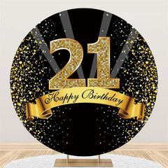 Lofaris Happy 21st Birthday Gold Ribbon Round Backdrops