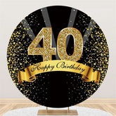 Lofaris Happy 40th Birthday Black And Gold Glitter Round Backdrops