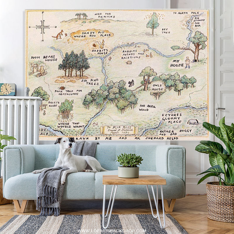 Lofaris Happy Bear Old Style Home Map Birthday Party Backdrop