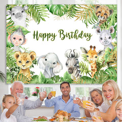 Lofaris Happy Birthday Animals Jungle Green Leaves Party Backdrop