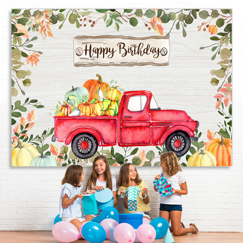 Lofaris Happy Birthday Greeny Cartoon Pumpkins Red Car Backdrop