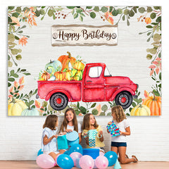 Lofaris Happy Birthday Greeny Cartoon Pumpkins Red Car Backdrop