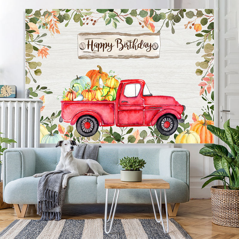 Lofaris Happy Birthday Greeny Cartoon Pumpkins Red Car Backdrop