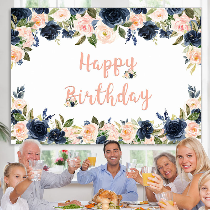 Lofaris Happy Birthday Pink Floral Party Backdrop for Girl