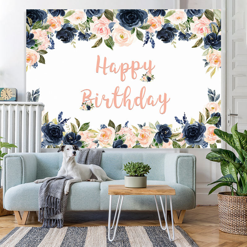 Lofaris Happy Birthday Pink Floral Party Backdrop for Girl