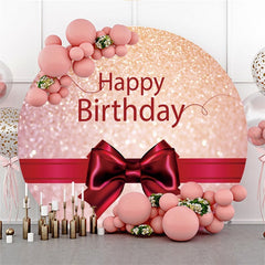 Lofaris Happy Birthday Red Bow Ribbon Glitter Bokeh Round Backdrops