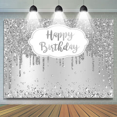 Lofaris Happy Birthday Silver Glitter Diamonds Backdrop for Party