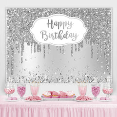 Lofaris Happy Birthday Silver Glitter Diamonds Backdrop for Party