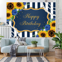 Lofaris Happy Birthday Sunflower Blue Rose Pearls Stripe Backdrop