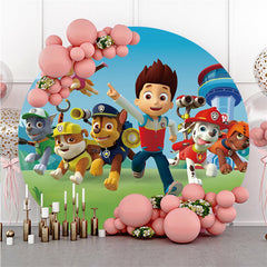 Lofaris Happy Dogs And Boy Round Birthday Party Backdrop