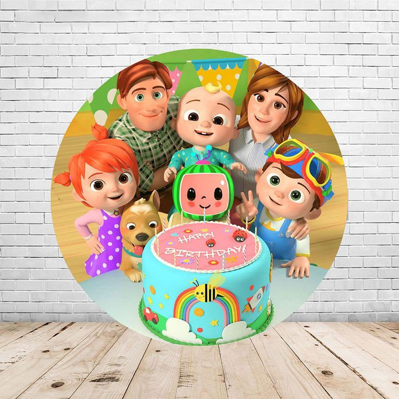 Lofaris Happy Family Birthday Party Decoration Round Backdrop